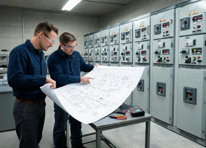 Engineer marking a switchgear one-line diagram